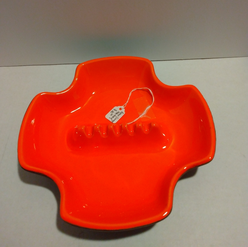 Vtg 1960s retro orange and brown ashtray. - Picture 1 of 3